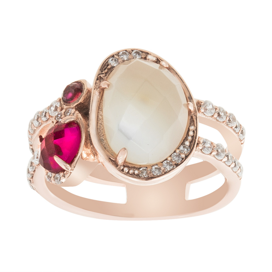 anillo rosado oval con cubic