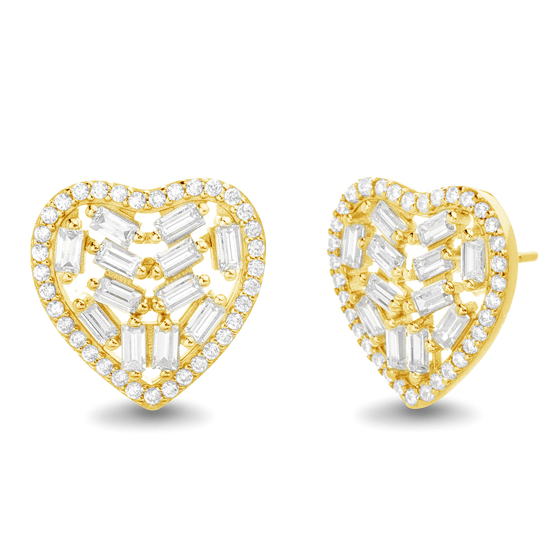 Par aros corazon, piedras baguettes, y redondas, amarillos