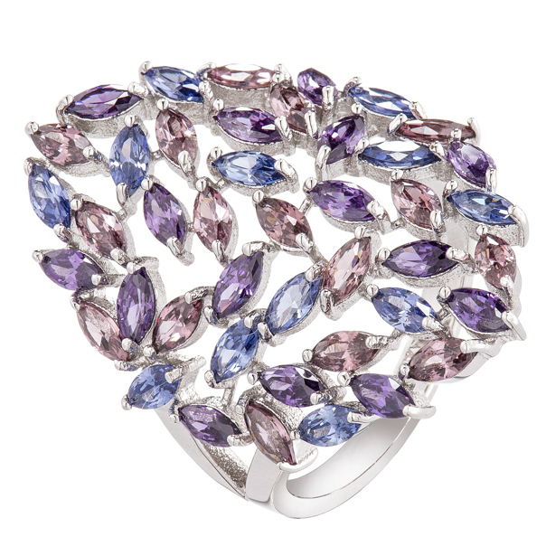 Anillo alargado de piedras ovaladas chicas color azul, violeta y rosado