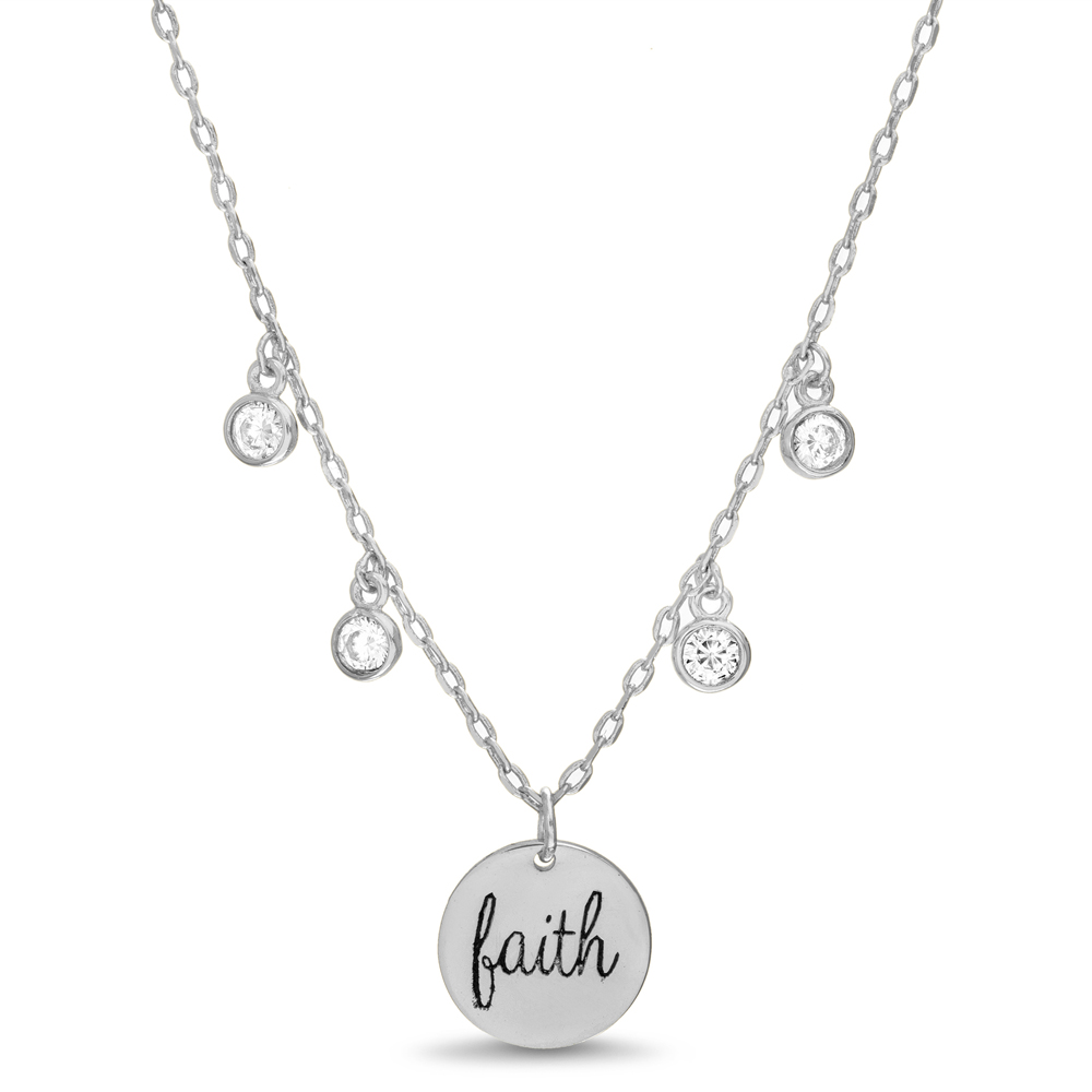 Conjunto medalla faith con piedras en cadena
