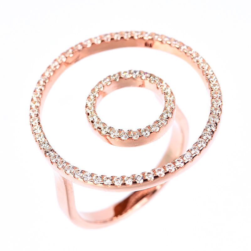 Anillo linea premium, rosado, espiral, piedras blancas