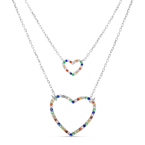 Conjunto doble con corazones piedras multicolor