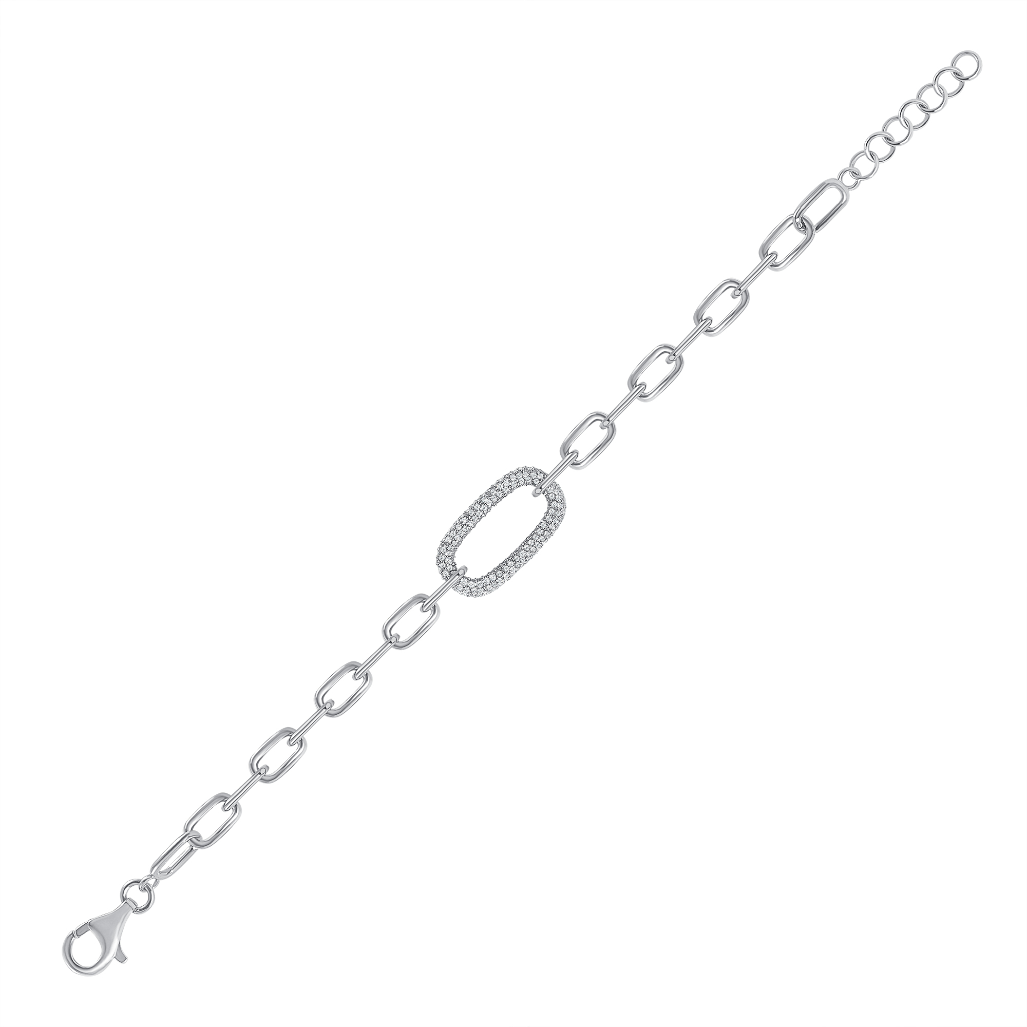 Pulsera eslabonada., con ovalo central de piedra blancas