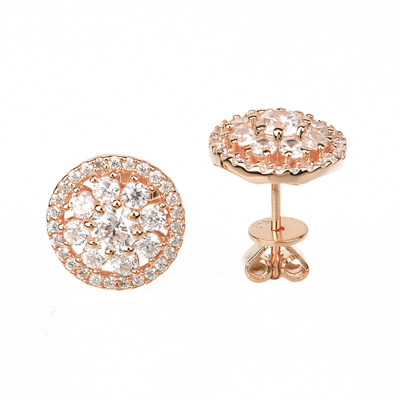 Par aros linea premium, circulo flor de piedras , pegados, rosados