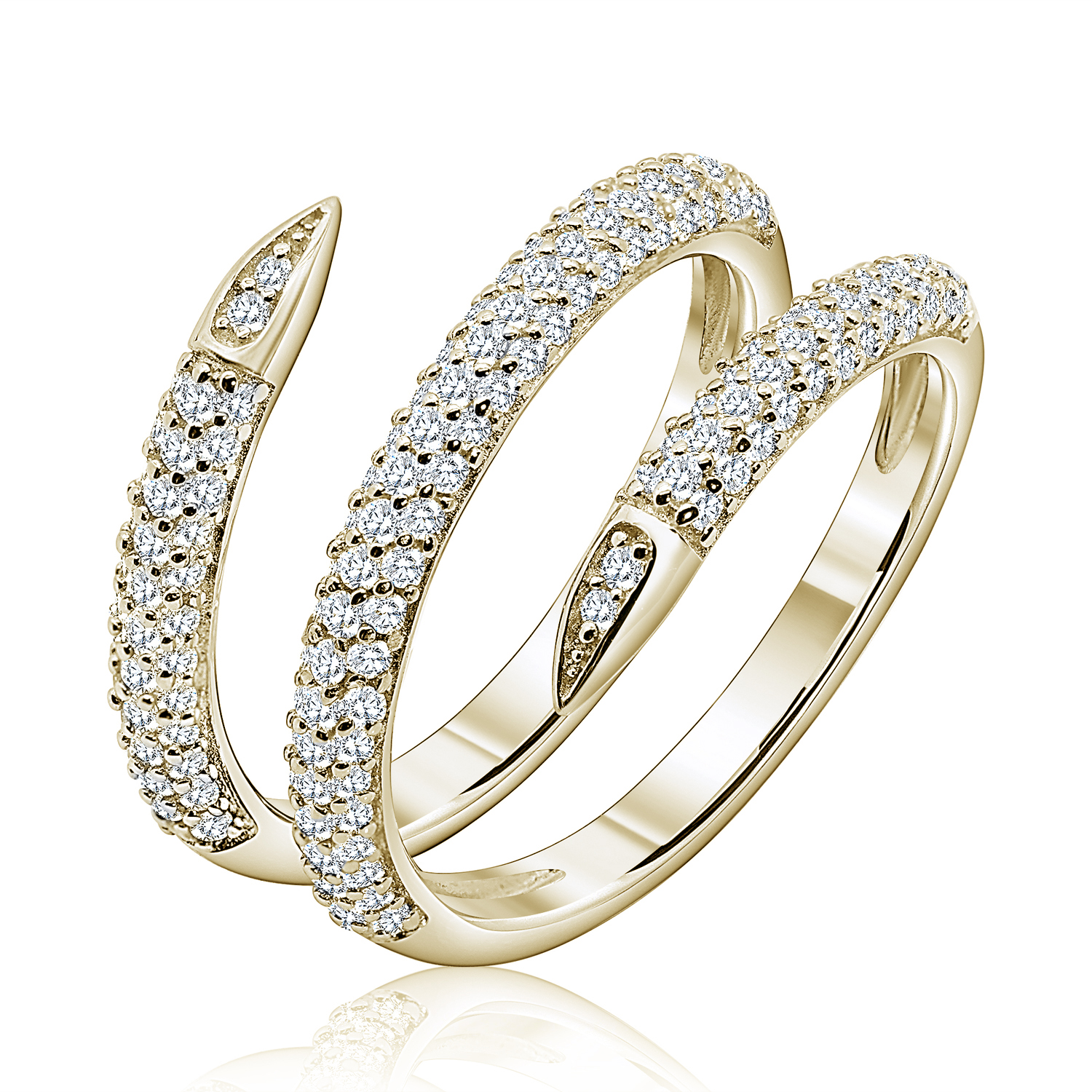 Anillo linea premium, triple, abierto, pavee, amarillo