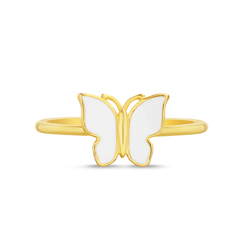 Anillo mariposa esmaltada blanca, amarillo