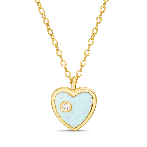 Conjunto corazon opalo blanco y cubic, amarillo.