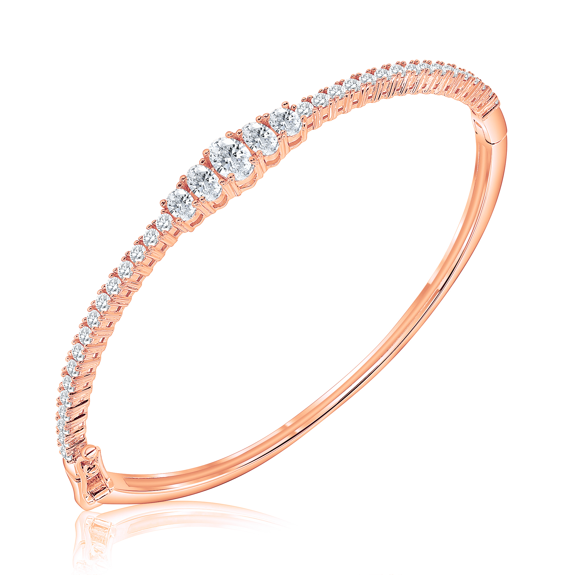 Pulsera linea premium, esclava, con piedras mas grandes en el centro, rosada