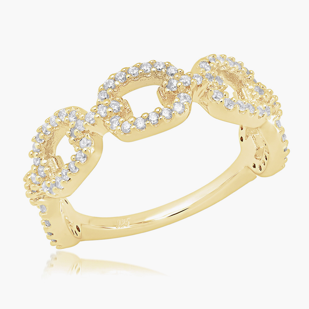 Anillo linea premium, medio sin fin, eslabones, pavee, amarillo