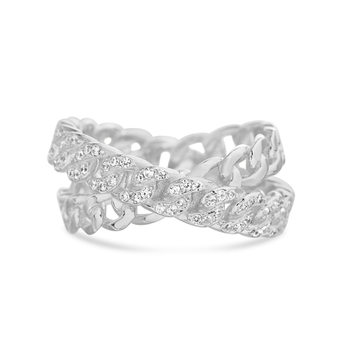 Anillo doble, eslabonado, con piedras, cruzado 