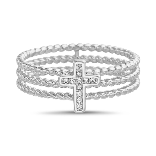 Anillo triple, bolitas, con cruz de piedras