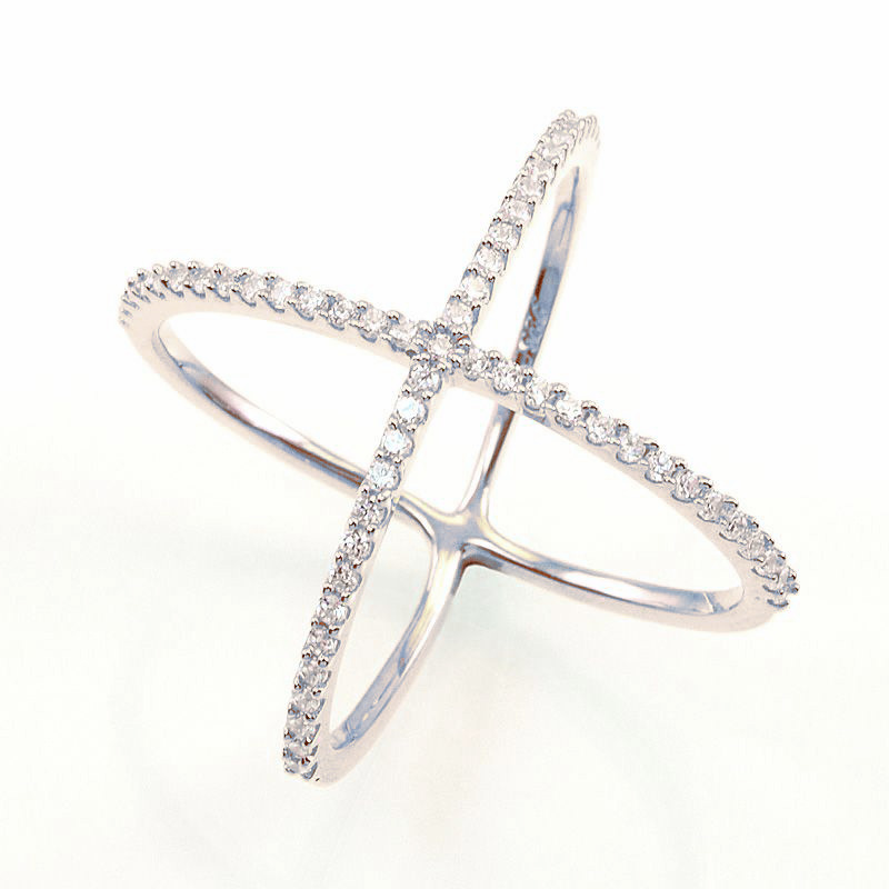ANILLO BLANCO ELIPSE CRUZADO CON PIEDRAS