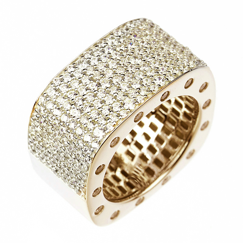 ANILLO ANCHO AMARILLO PAVE PIEDRAS BLANCAS CANTO CON CUBIC