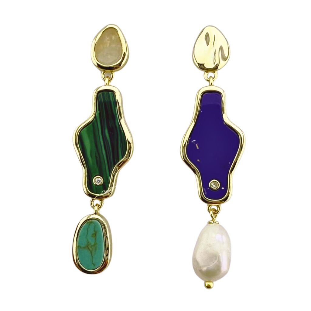 PAR AROS COLGANTE IRREGULAR PIEDRA MULTICOLOR