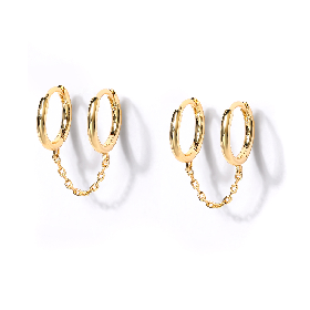 PAR AROS AMARILLO DOBLE ARGOLLA  LISO CON CADENA