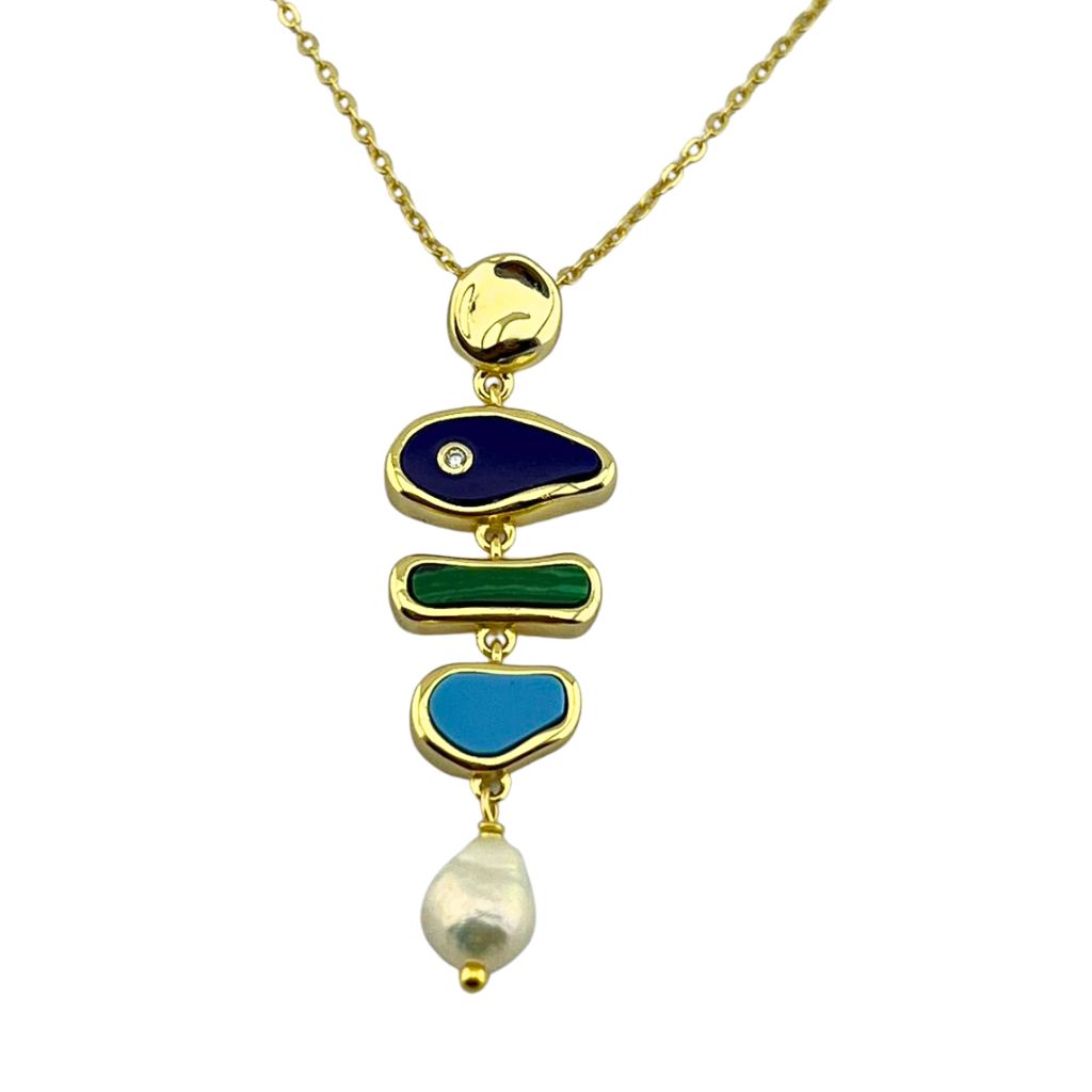 CORBATERO DIJE IRREGULAR PIEDRAS MULTICOLOR  PERLA