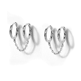 PAR AROS BLANCO DOBLE ARGOLLA  LISO CON CADENA
