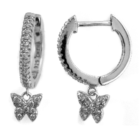 PAR AROS BLANCO ARGOLLA MEDIO SIN FIN MARIPOSA COLGANTE PAVE