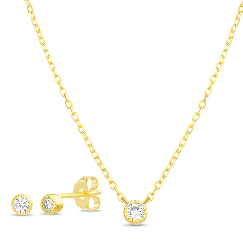 Conjunto amarillo forcet con susanito y aros con piedra