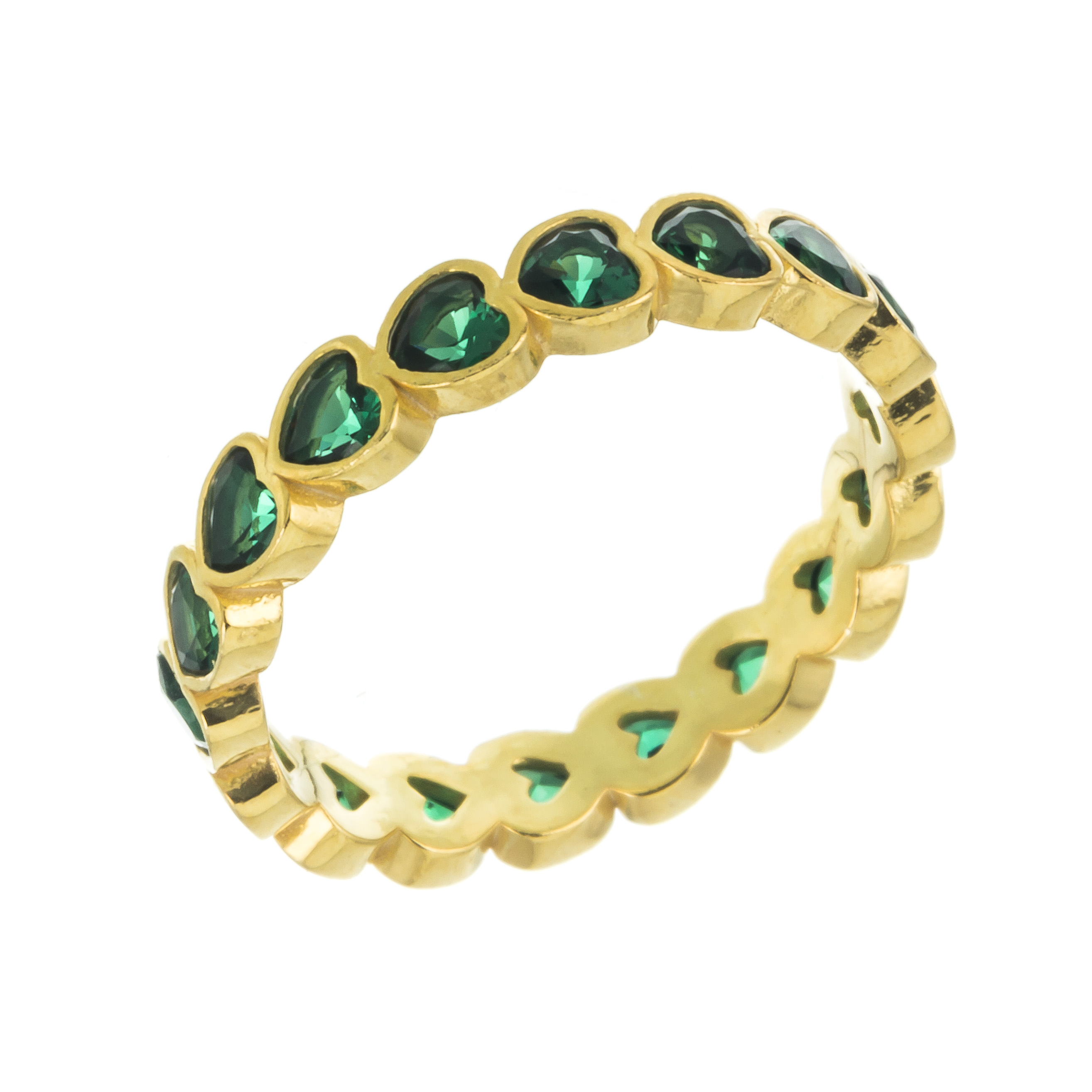 ANILLO DORADO SIN FIN ENGARCE CORAZON VERDE