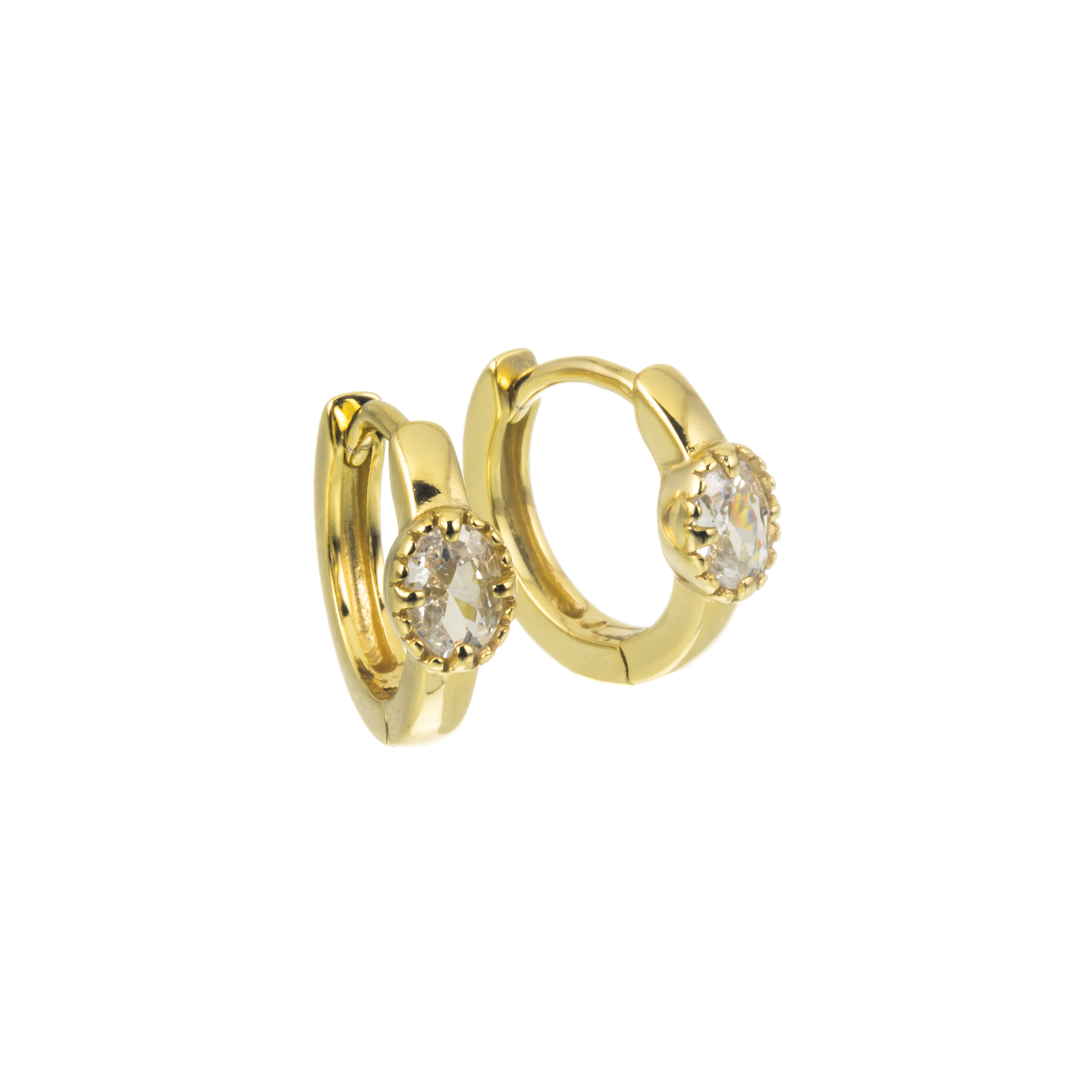 PAR AROS DORADOS ARGOLLA CHICA CON PIEDRA OVAL