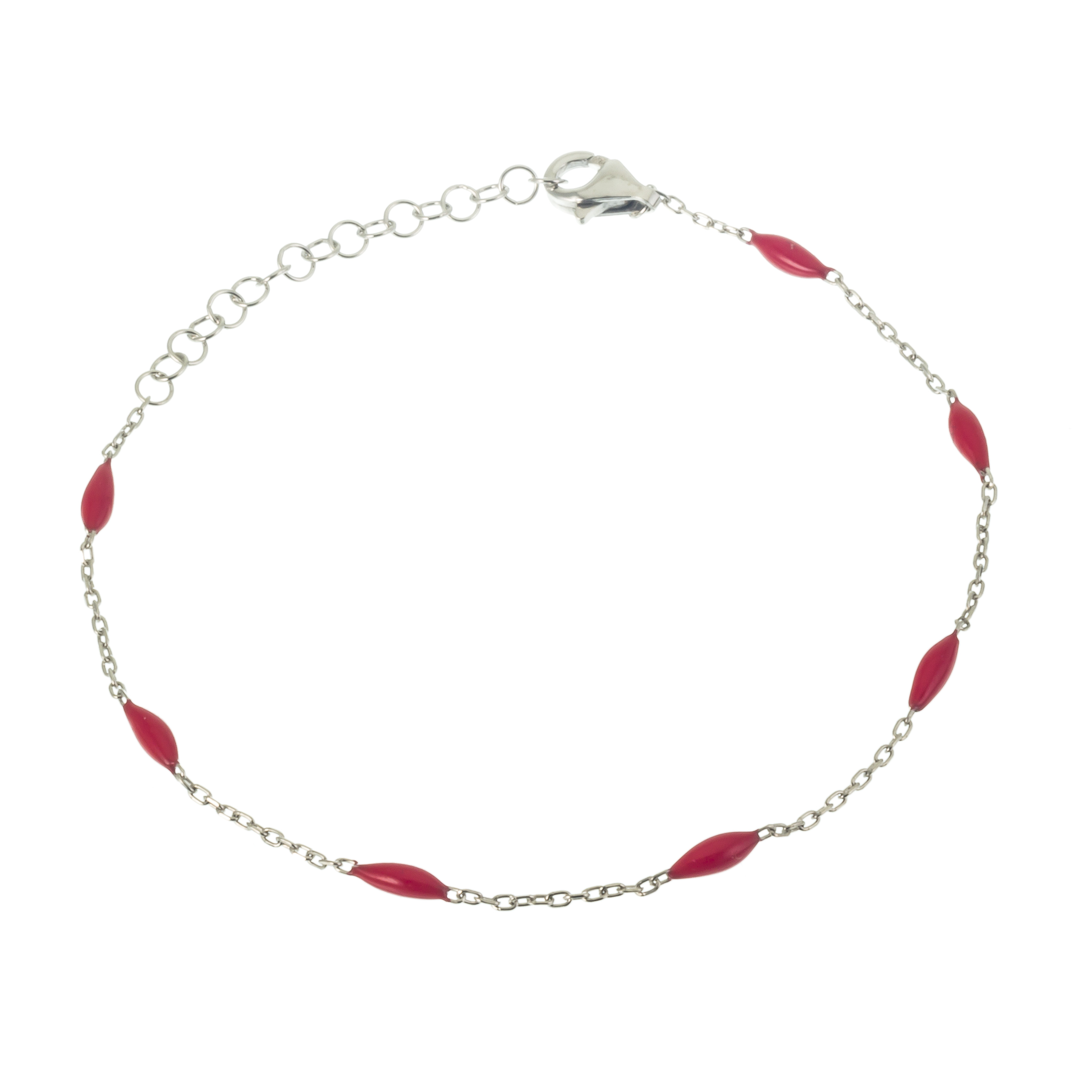 PULSERA BLANCO ALMENDRITAS ESMALTE ROJA