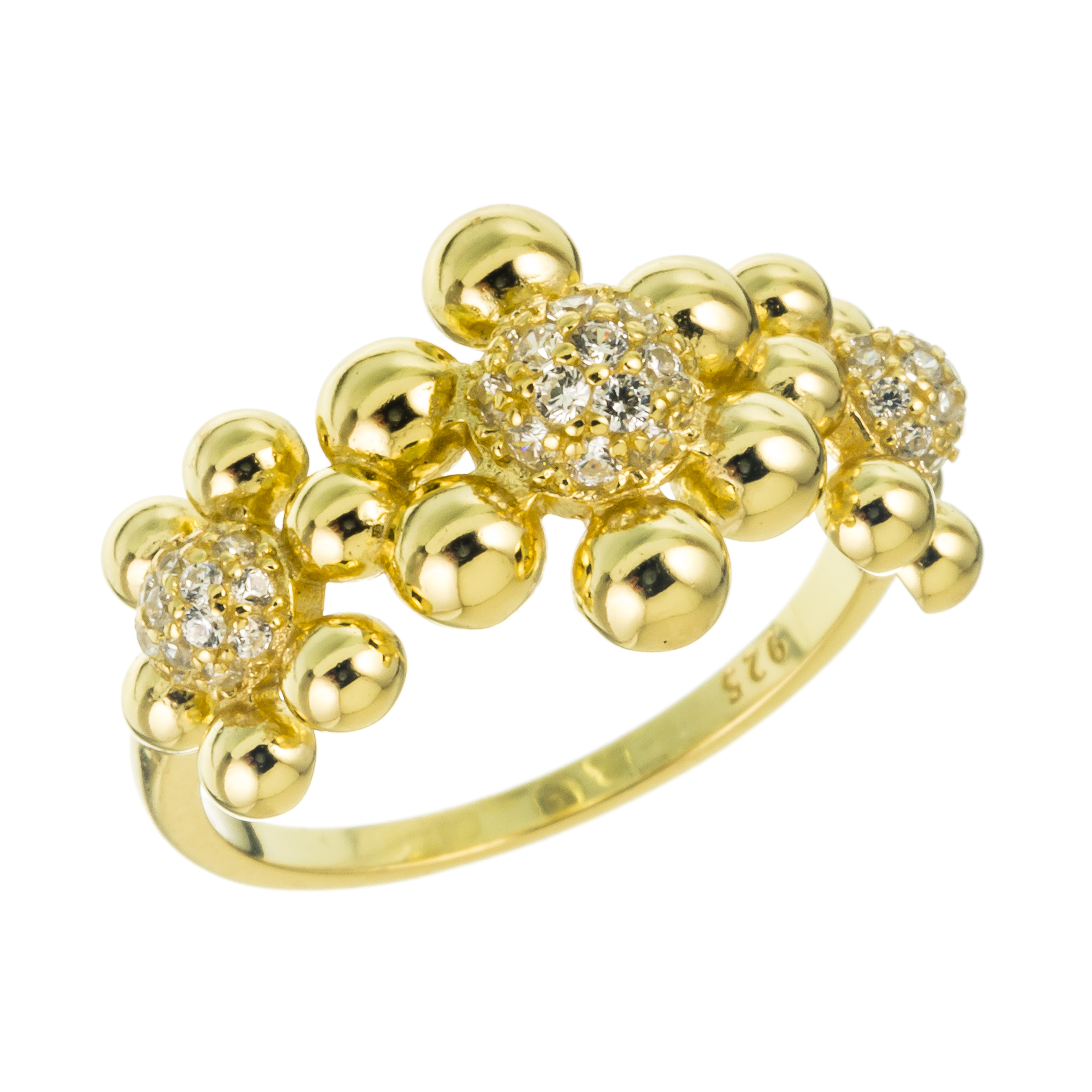 ANILLO DORADO FLORES BOLITA CENTRO PAVE