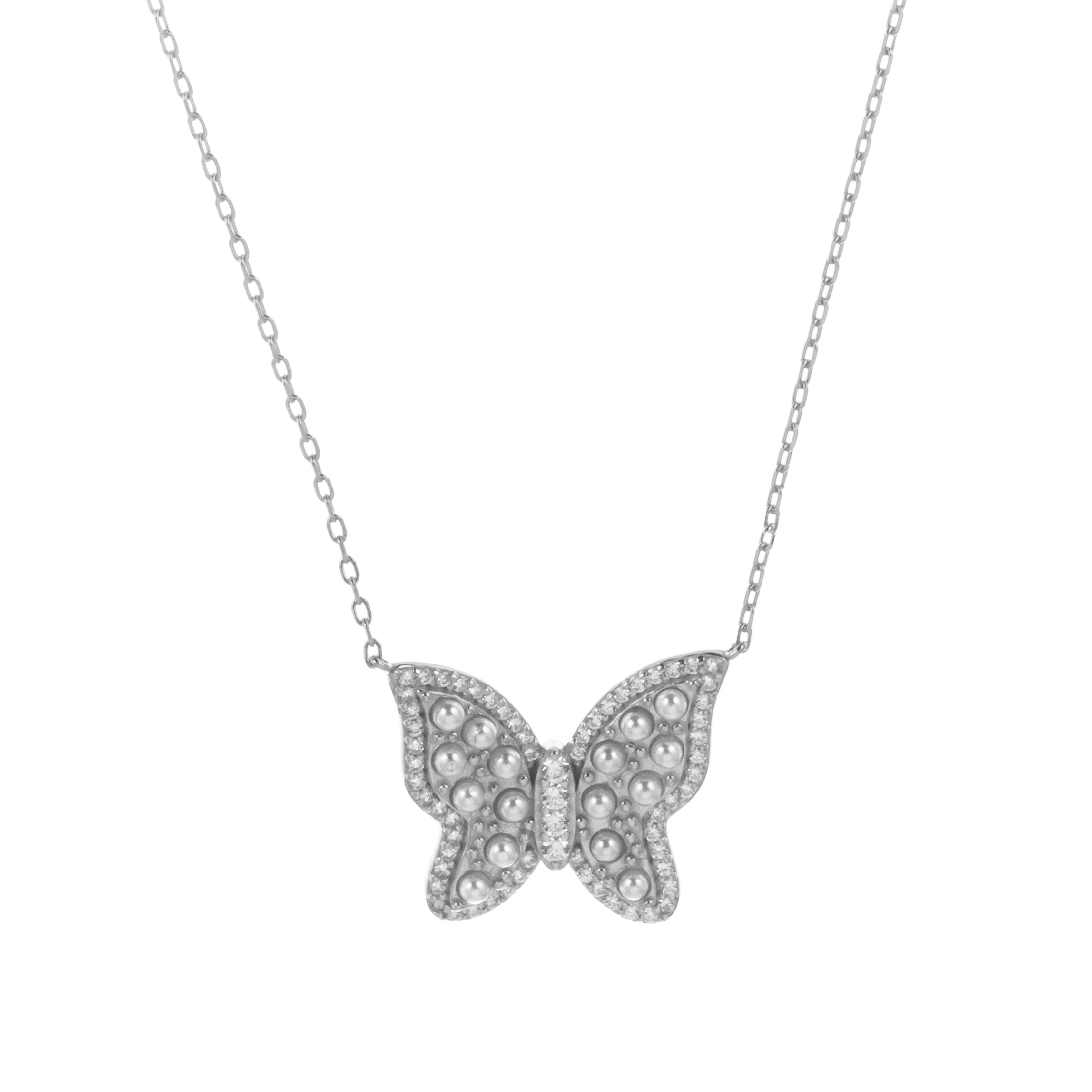 COLLAR BLANCO MARIPOSA PAVE Y PERLAS