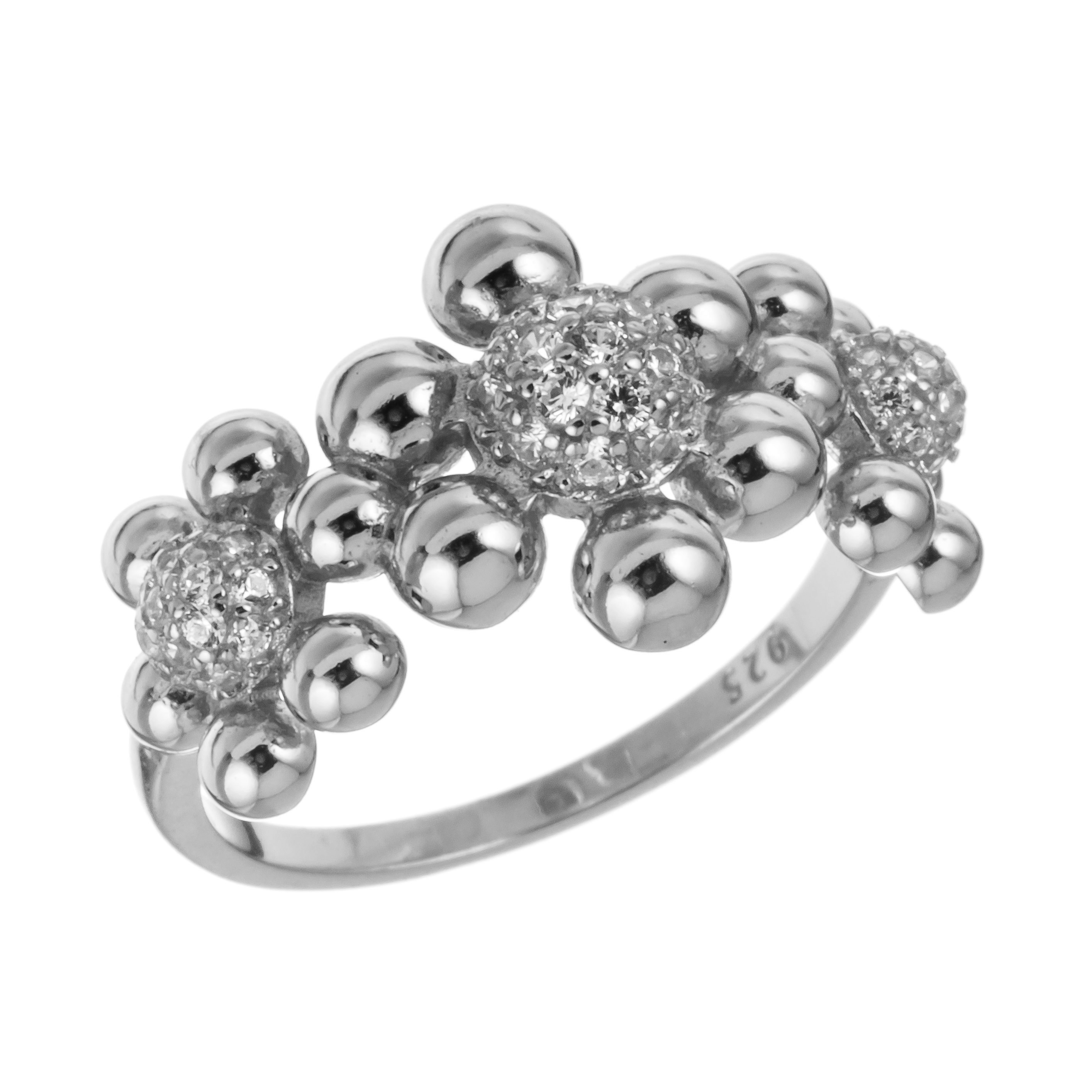 ANILLO BLANCO FLORES BOLITA CENTRO PAVE