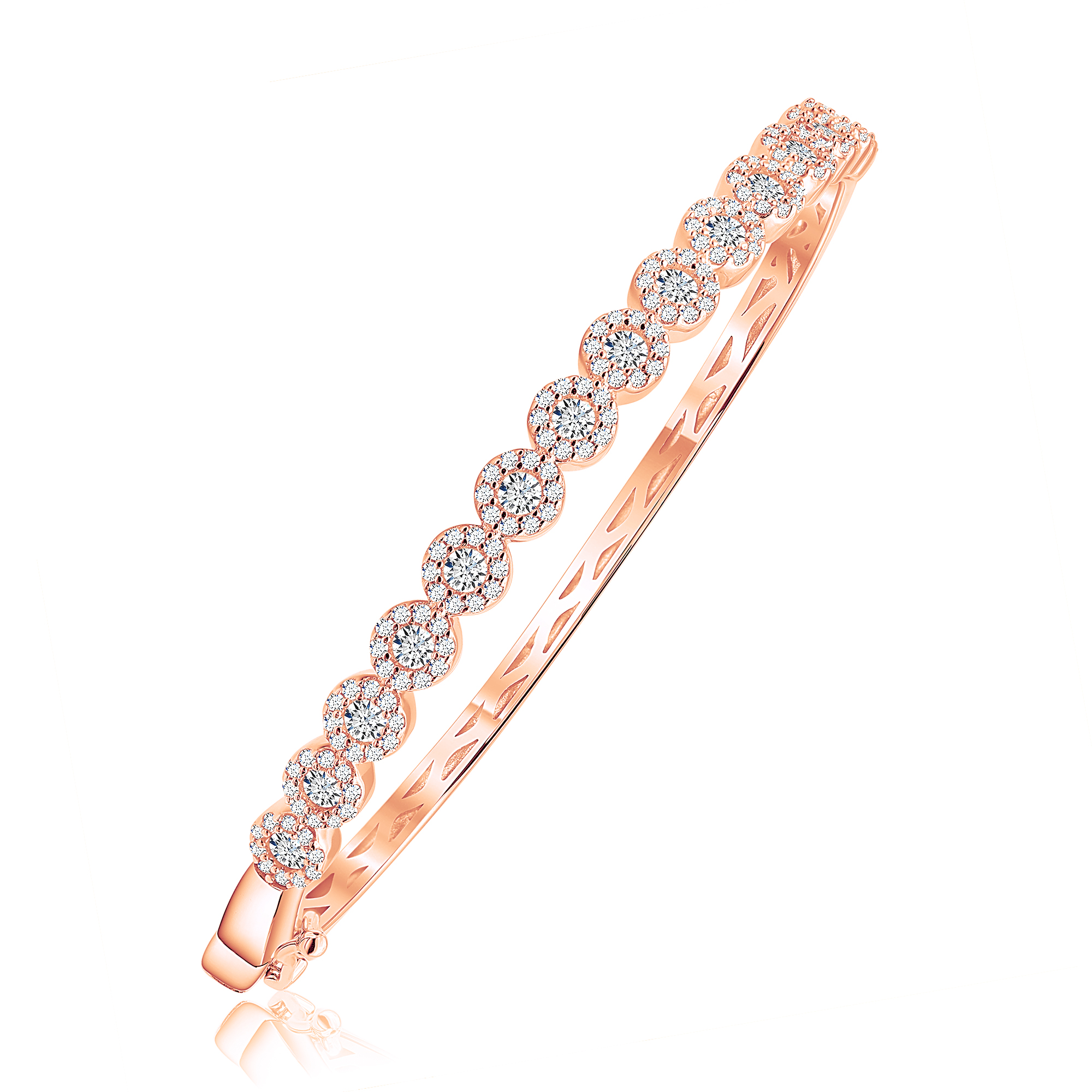 PULSERA ROSADO ESCLAVA CON BISAGRA CIRCULO CON PAVE  LINEA  PREMIUM