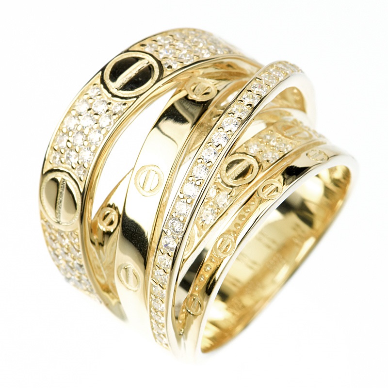 ANILLO DORADO MJLTICRUZADO PAVE TORNILLOS  PREMIUM