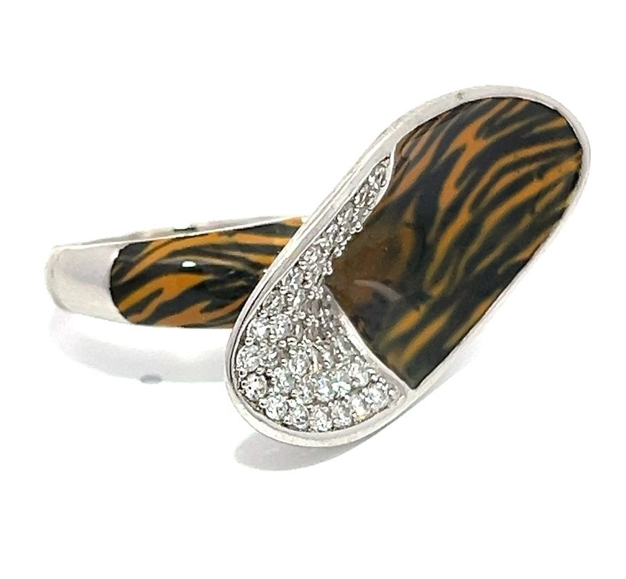 ANILLO OVALO MITAD PAVE MITAD ANIMAL PRINT MARRON