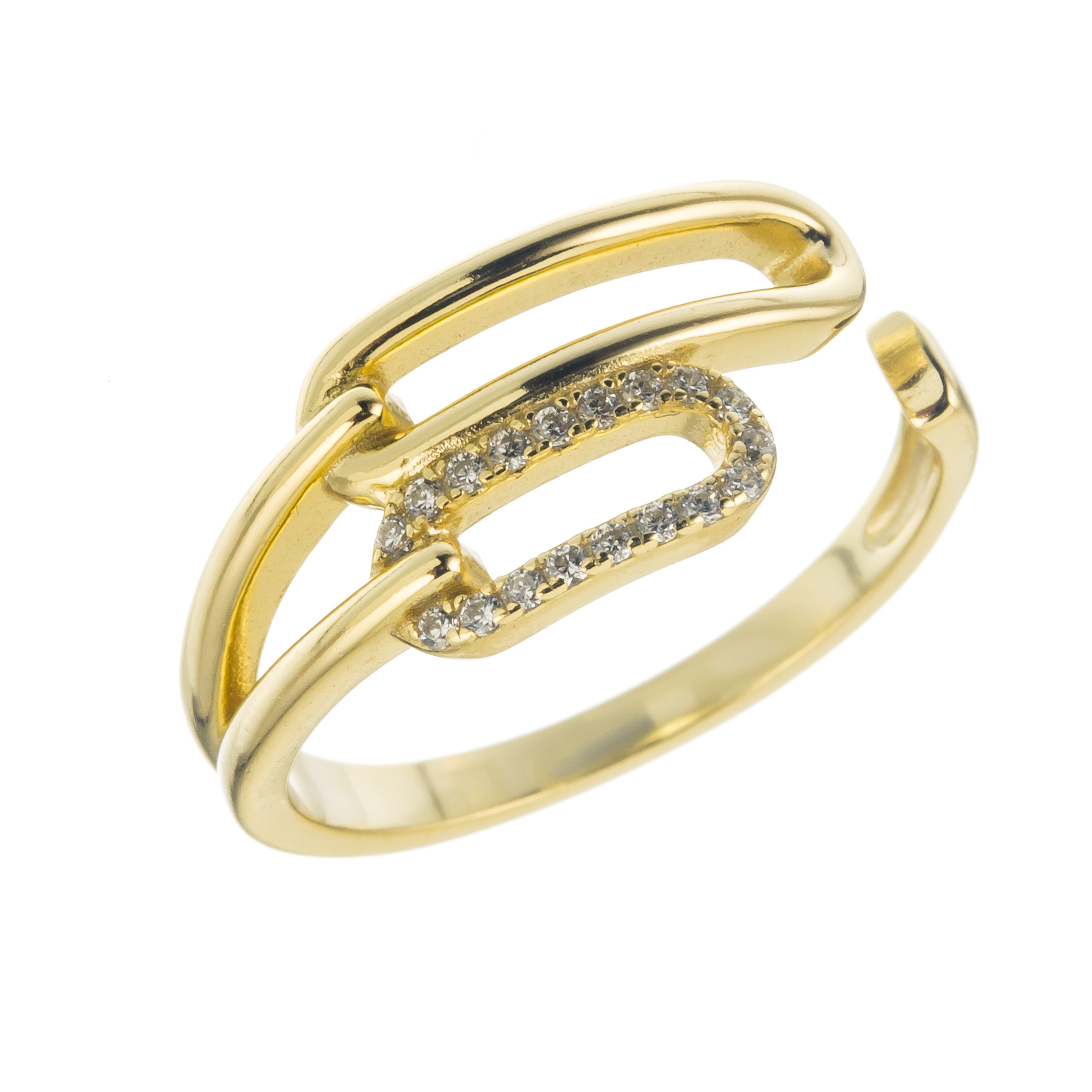 ANILLO DORADO ABIERTO DOBLE OVALO PAVE