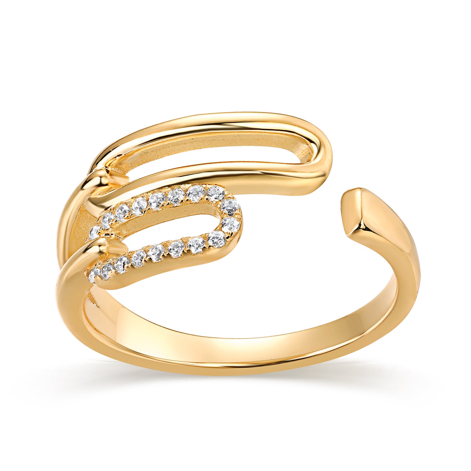 ANILLO DORADO ABIERTO DOBLE OVALO PAVE