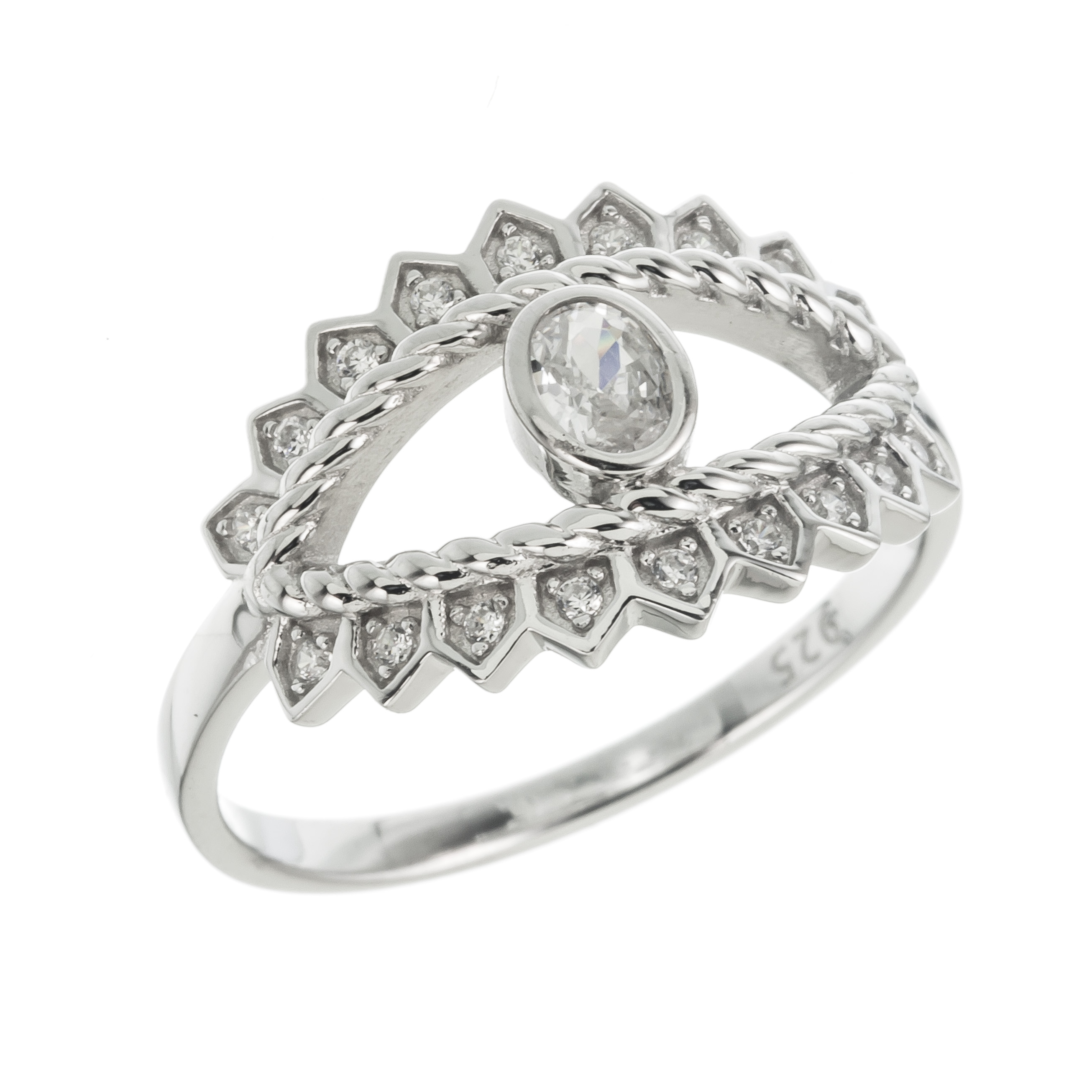 ANILLO BLANCO OJITO PIEDRA CENTRAL Y CONTORNO