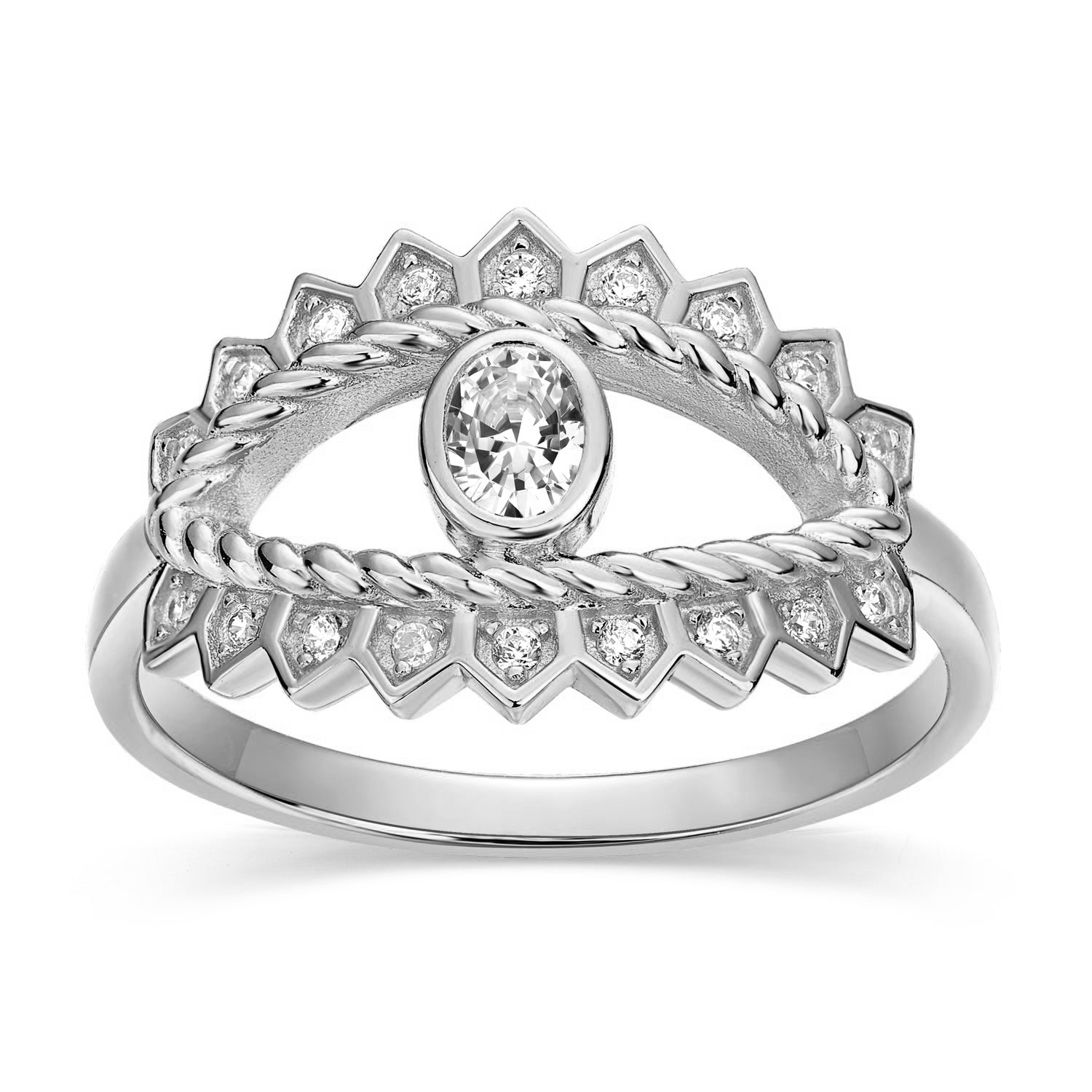 ANILLO BLANCO OJITO PIEDRA CENTRAL Y CONTORNO