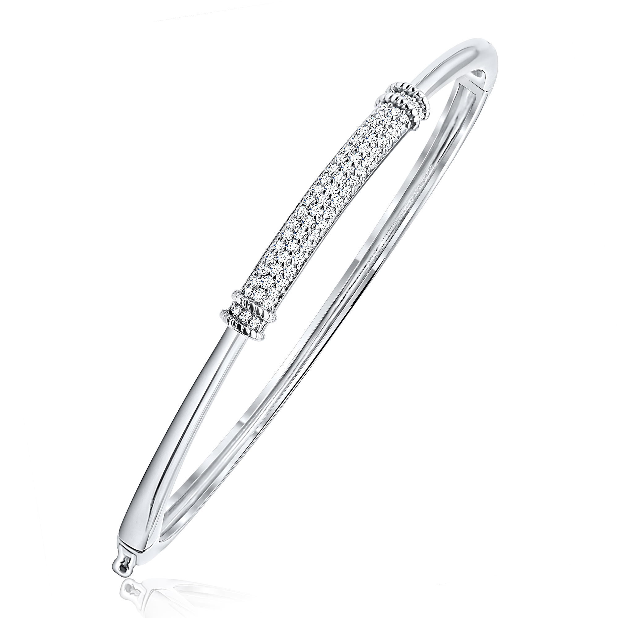 PULSERA BLANCA ESCLAVA CON BISAGRA FRENTE PAVE CON TRABAS
