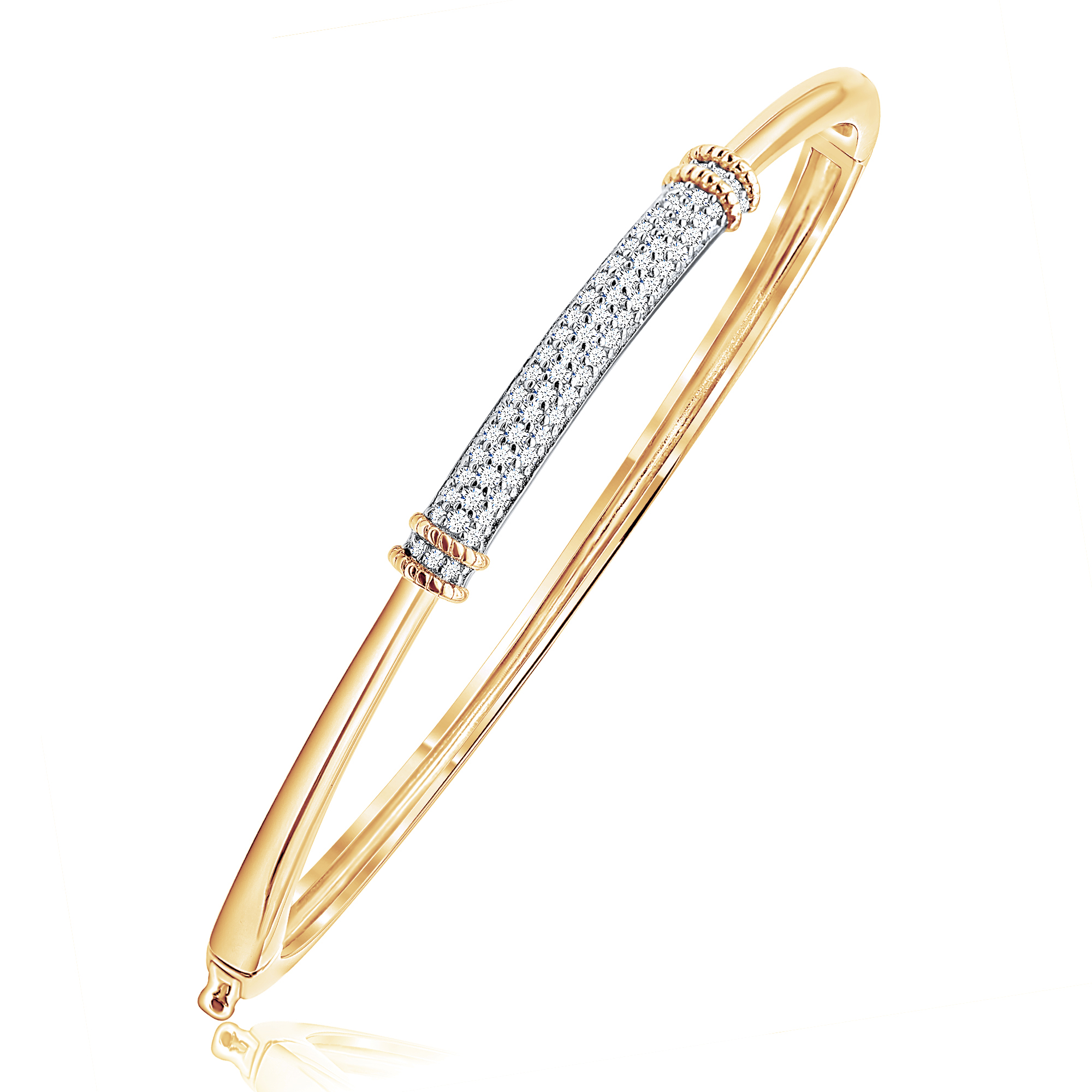 PULSERA AMARILLA ESCLAVA CON BISAGRA FRENTE PAVE CON TRABAS