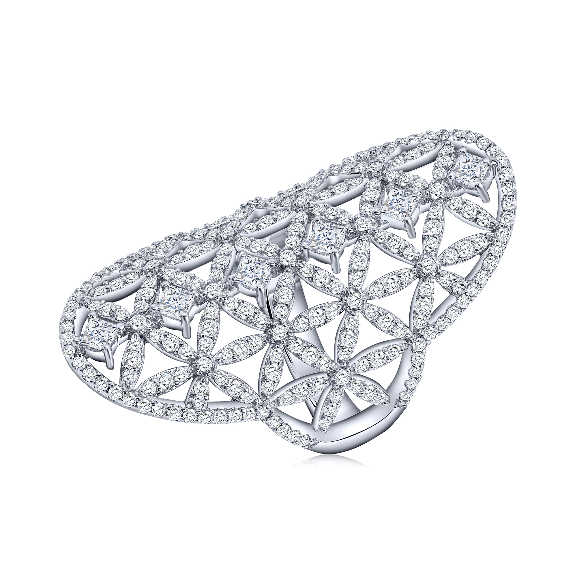 ANILLO BLANCO PREMIUM OVAL TRAMA PAVE