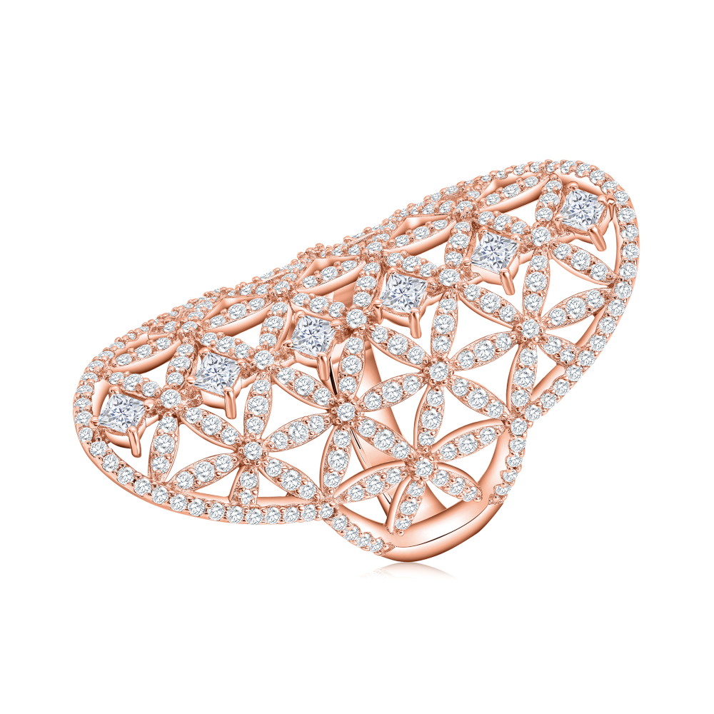 ANILLO ROSADO PREMIUM OVAL TRAMA PAVE