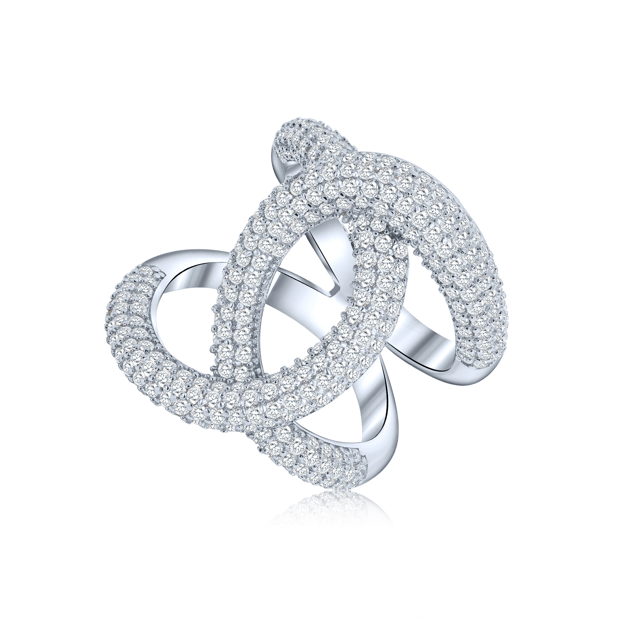 ANILLO BLANCO LINEA PREMIUM, CRUZADO DOBLE PAVE