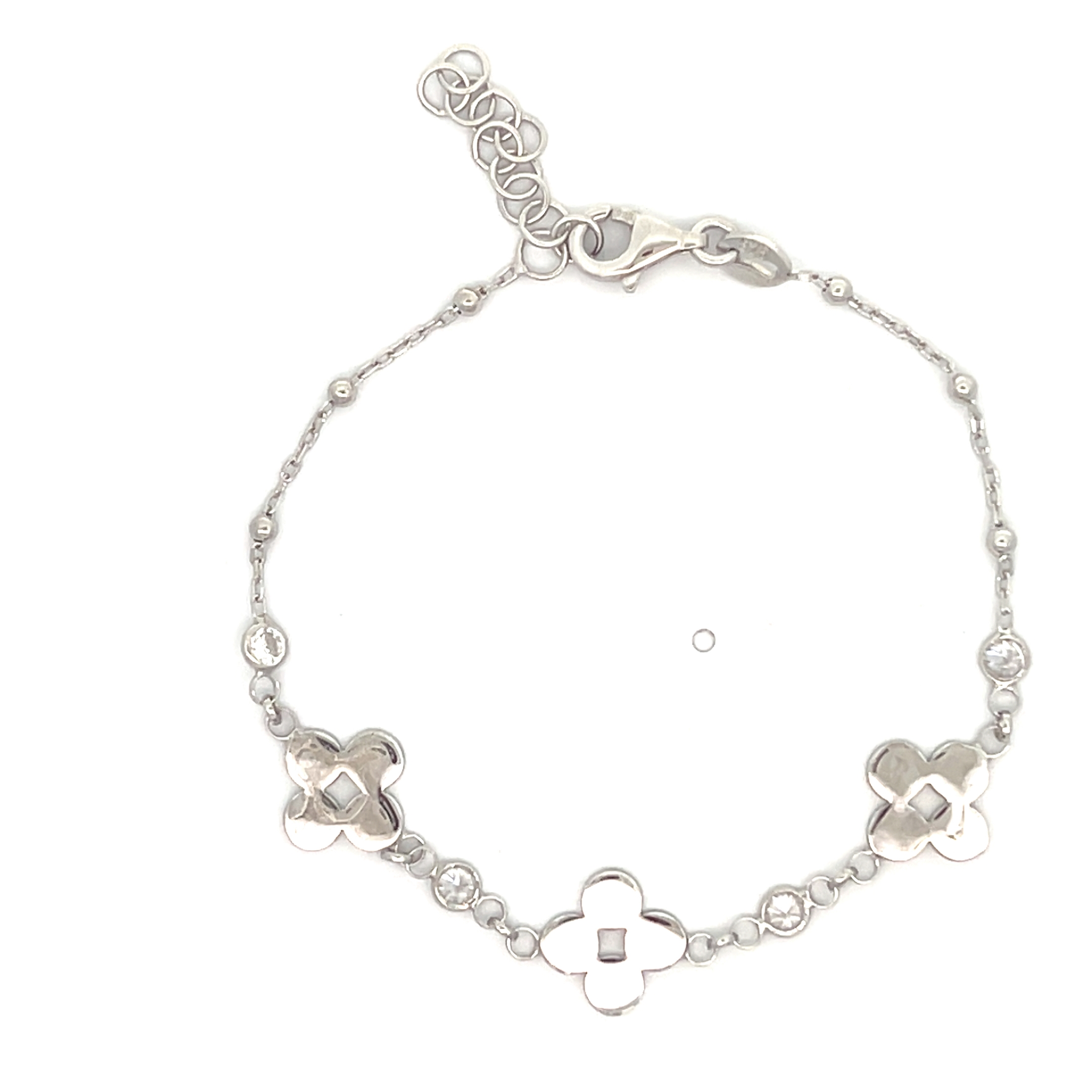 PULSERA BLANCA BOLITA CON 3 TREBOL IGUALES