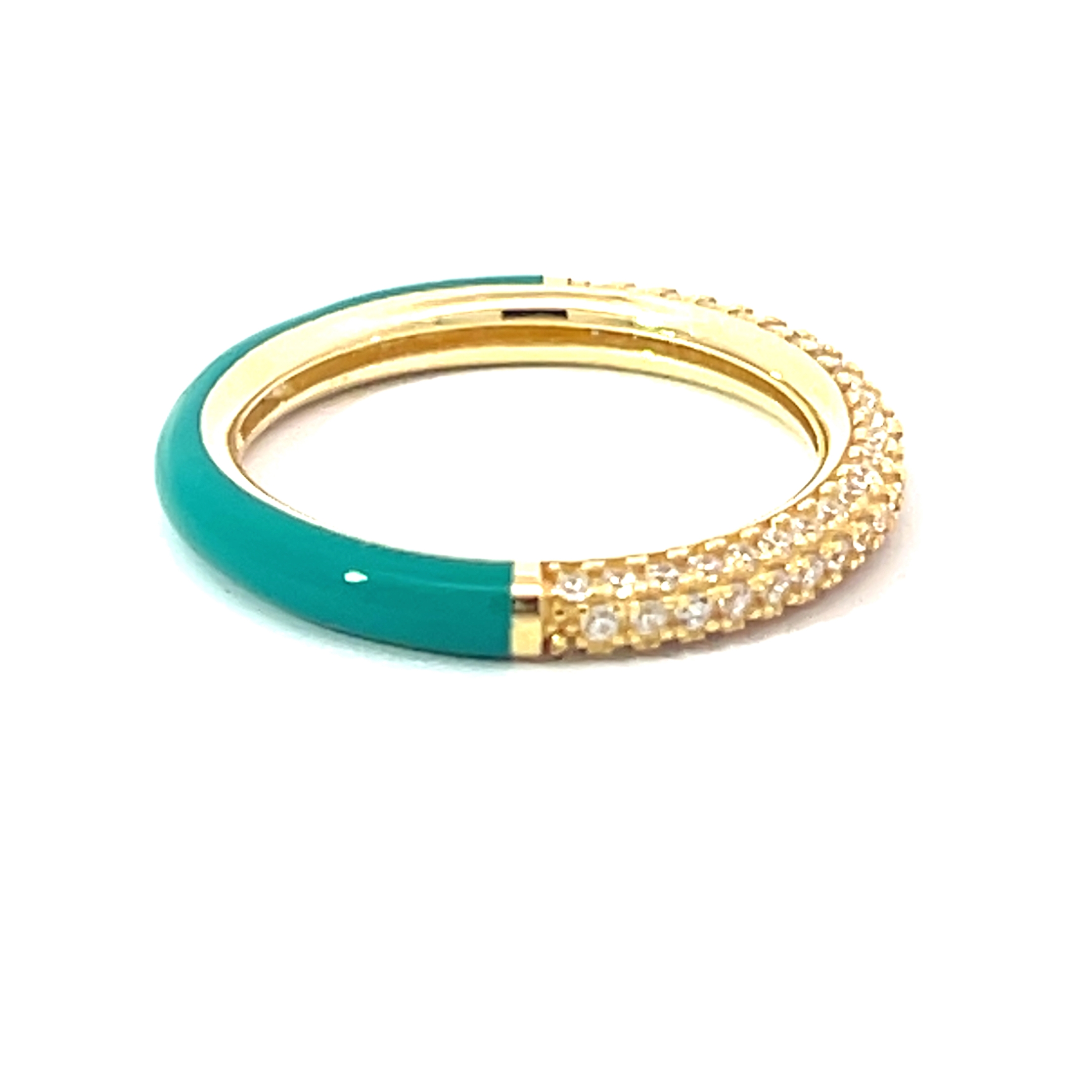 ANILLO DORADO MEDIO PAVE MITAD ESMALTE VERDE