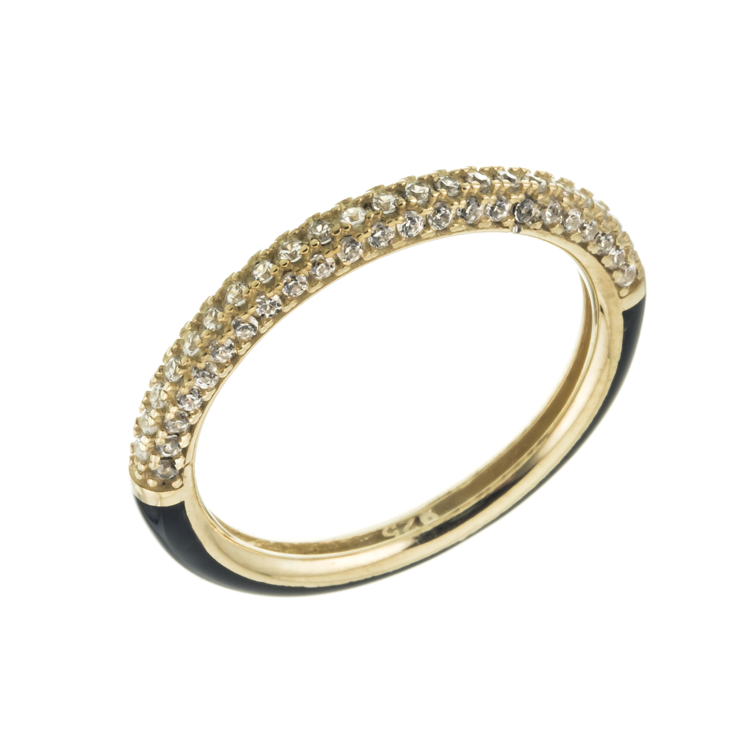 ANILLO DORADO MEDIO PAVE MITAD ESMALTE NEGRO