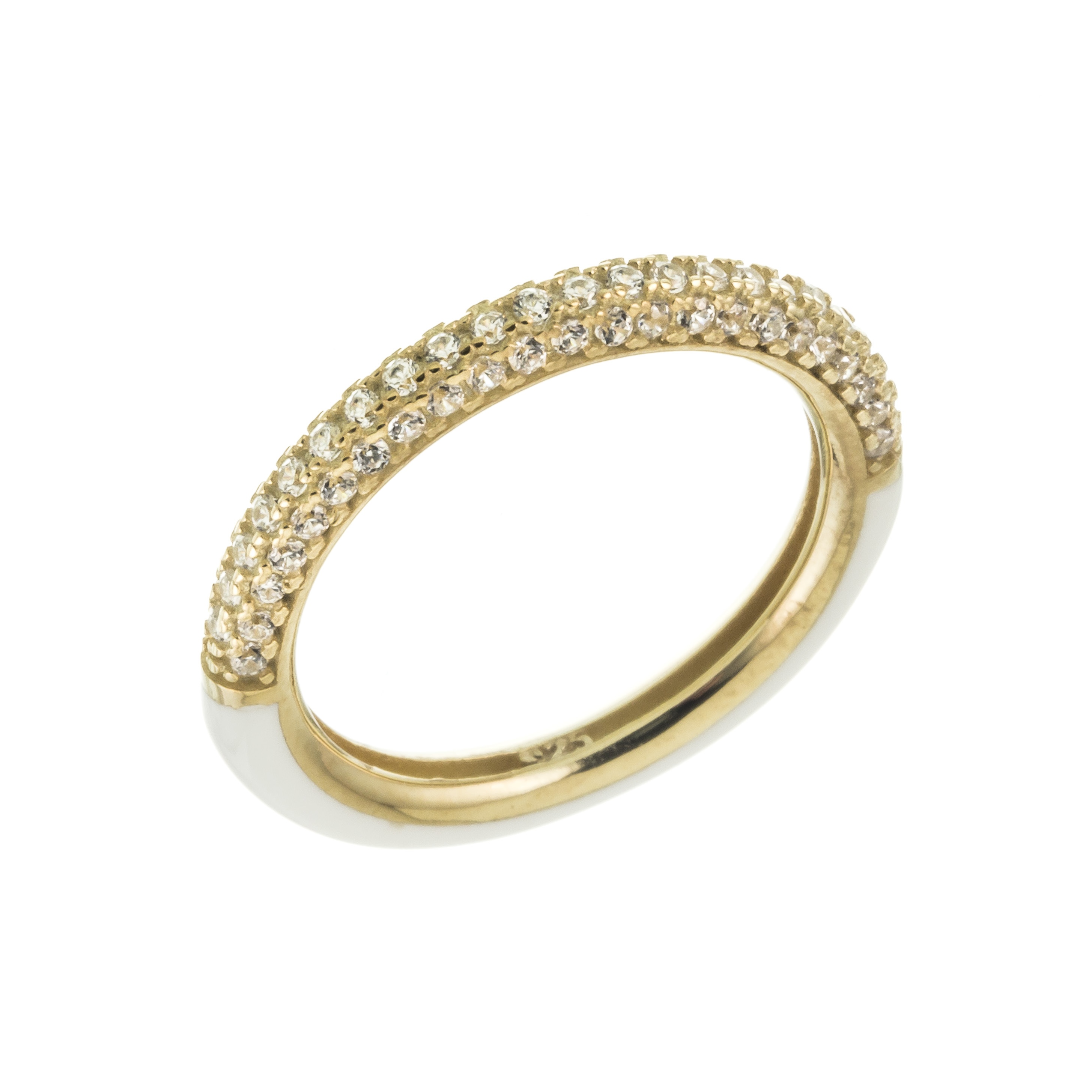 ANILLO DORADO MEDIO PAVE MITAD ESMALTE BLANCO