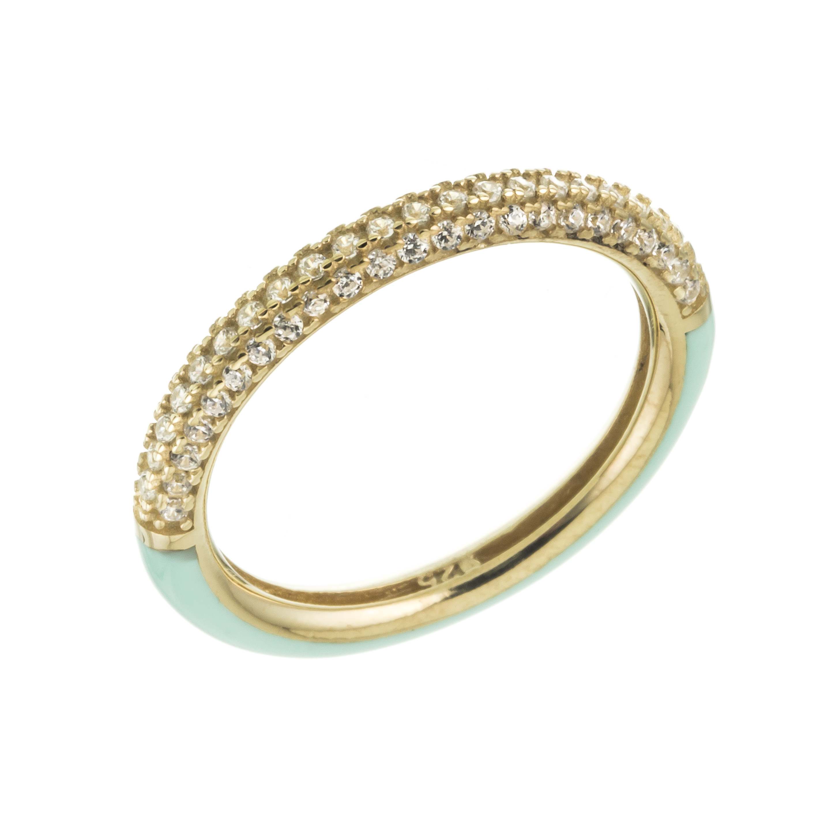 ANILLO DORADO MEDIO PAVE MITAD ESMALTE TURQUESA