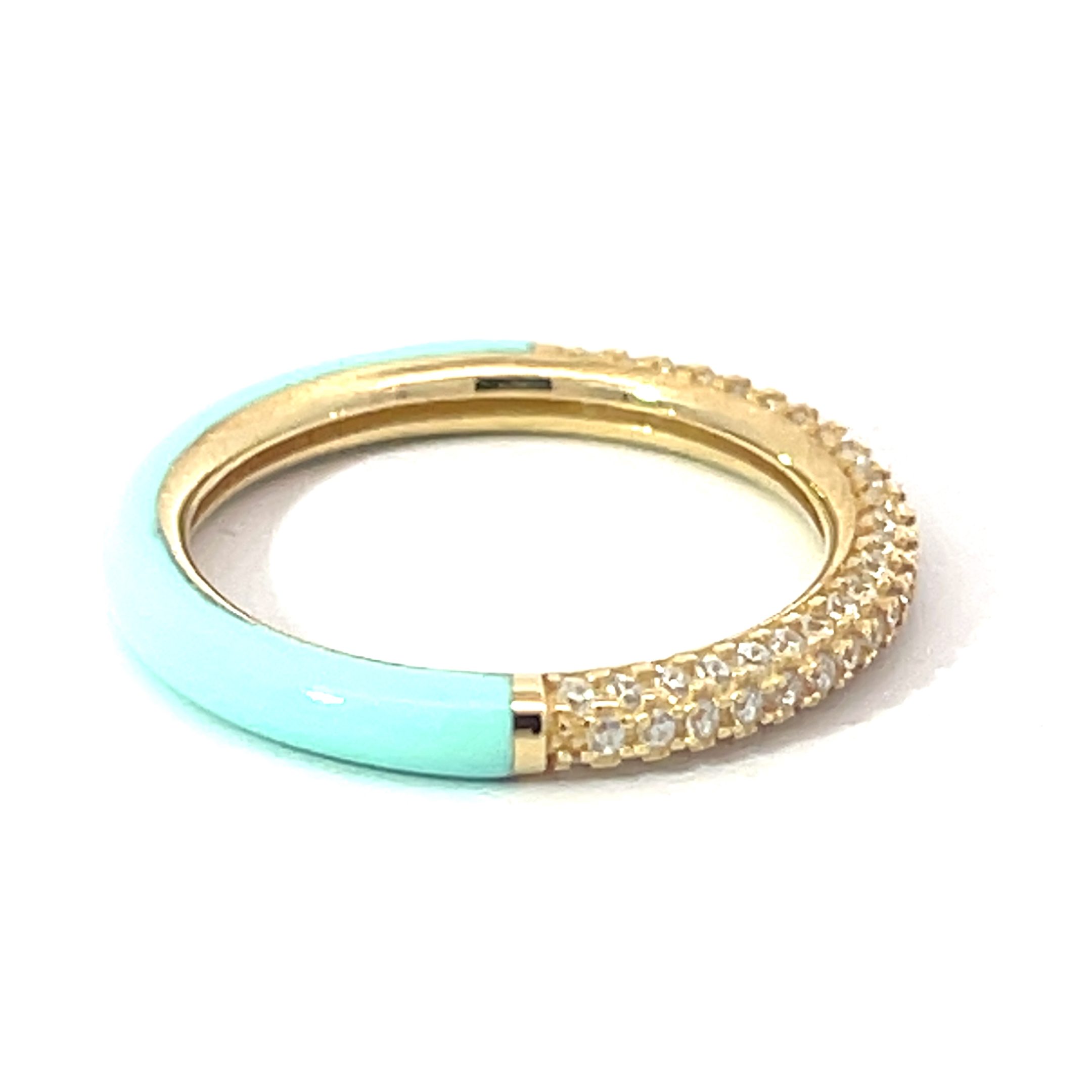 ANILLO DORADO MEDIO PAVE MITAD ESMALTE TURQUESA