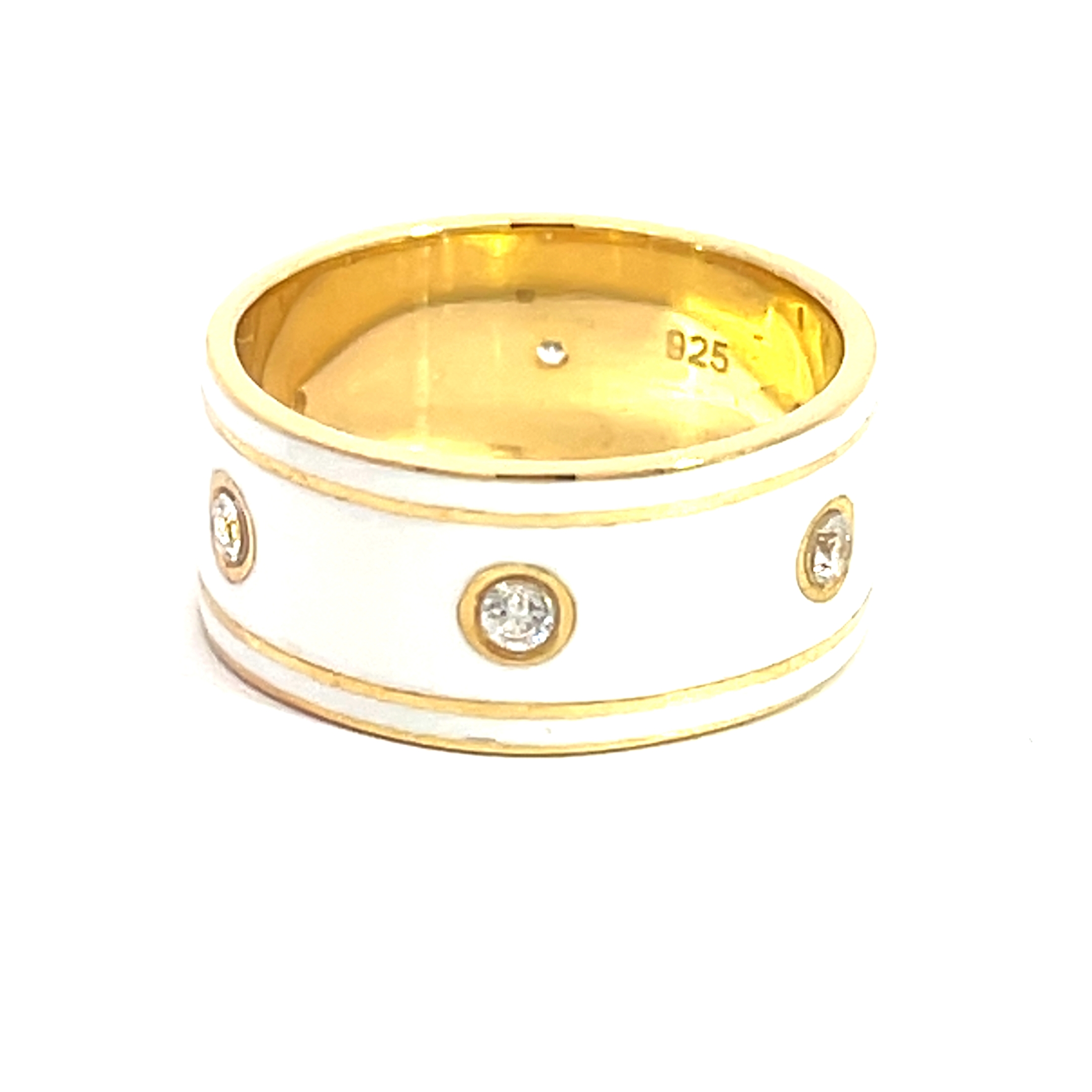 Anillo amarillo con esmalte blanco y piedras 