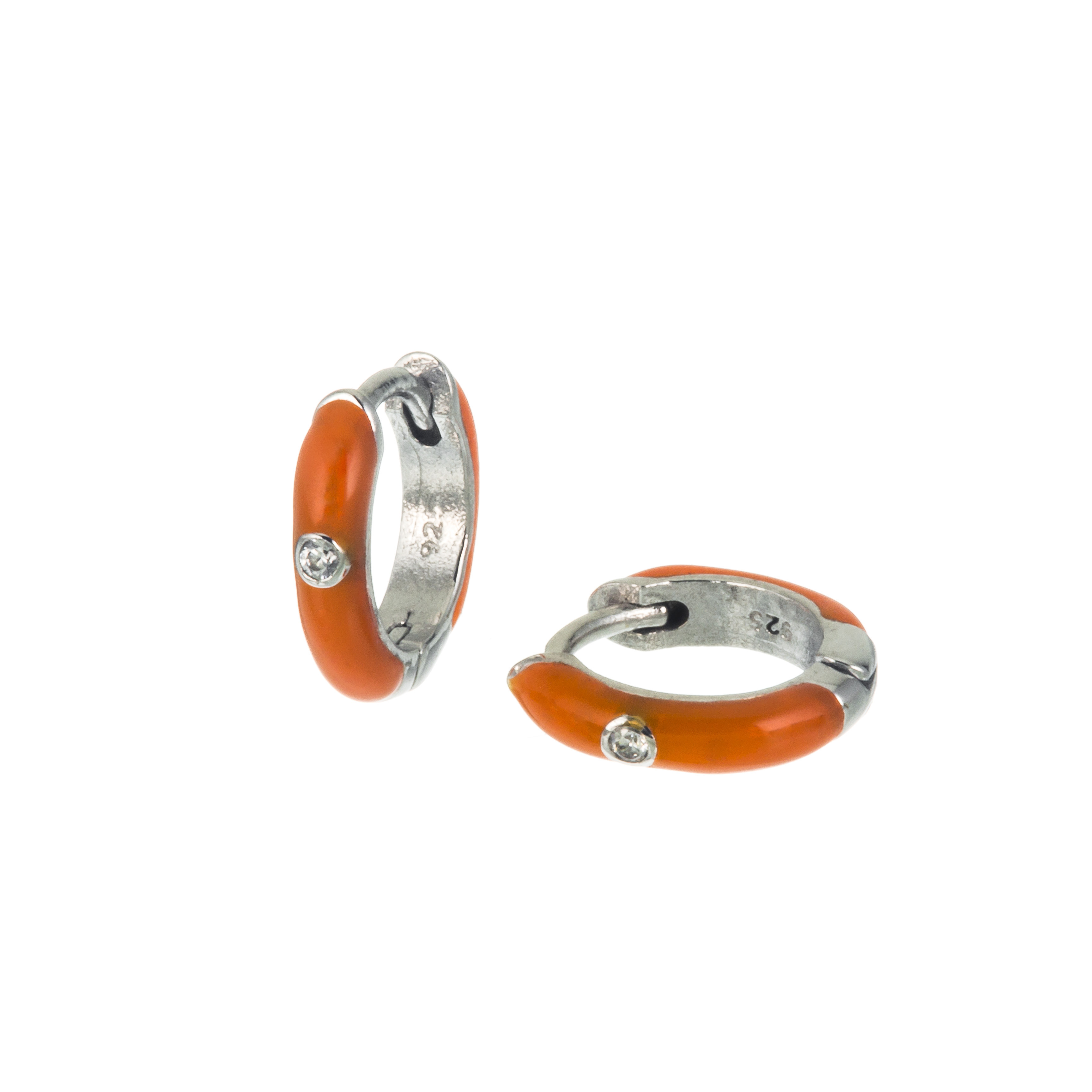 AROS BLANCO HUGGIES PIEDRA CON ESMALTE NARANJA