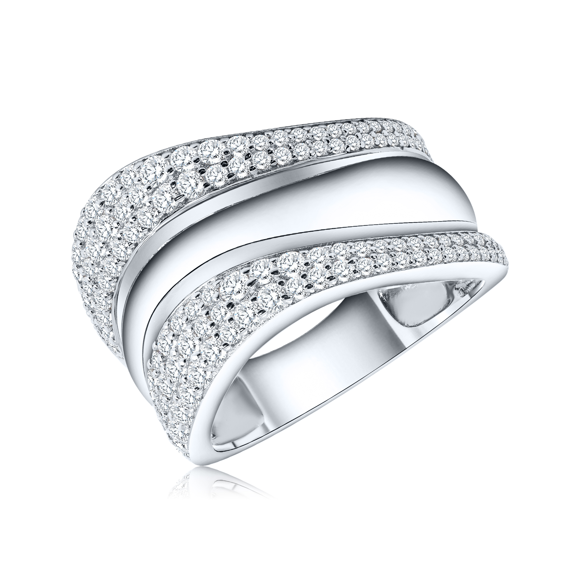 ANILLO LINEA PREMIUM, BLANCO ONDAS BORDES PAVE, CENTRO PULIDO